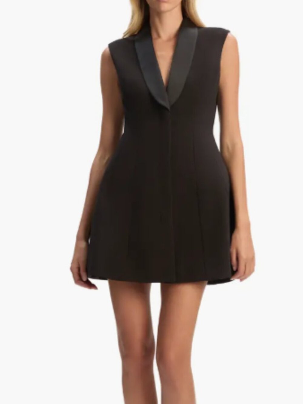 Bardot Destene Satin & Crepe Tuxedo Minidress – Black – Small – NWT